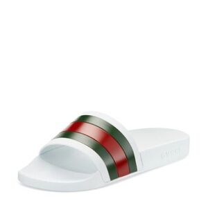 🆕 Gucci men’s web signature stripe pool slides